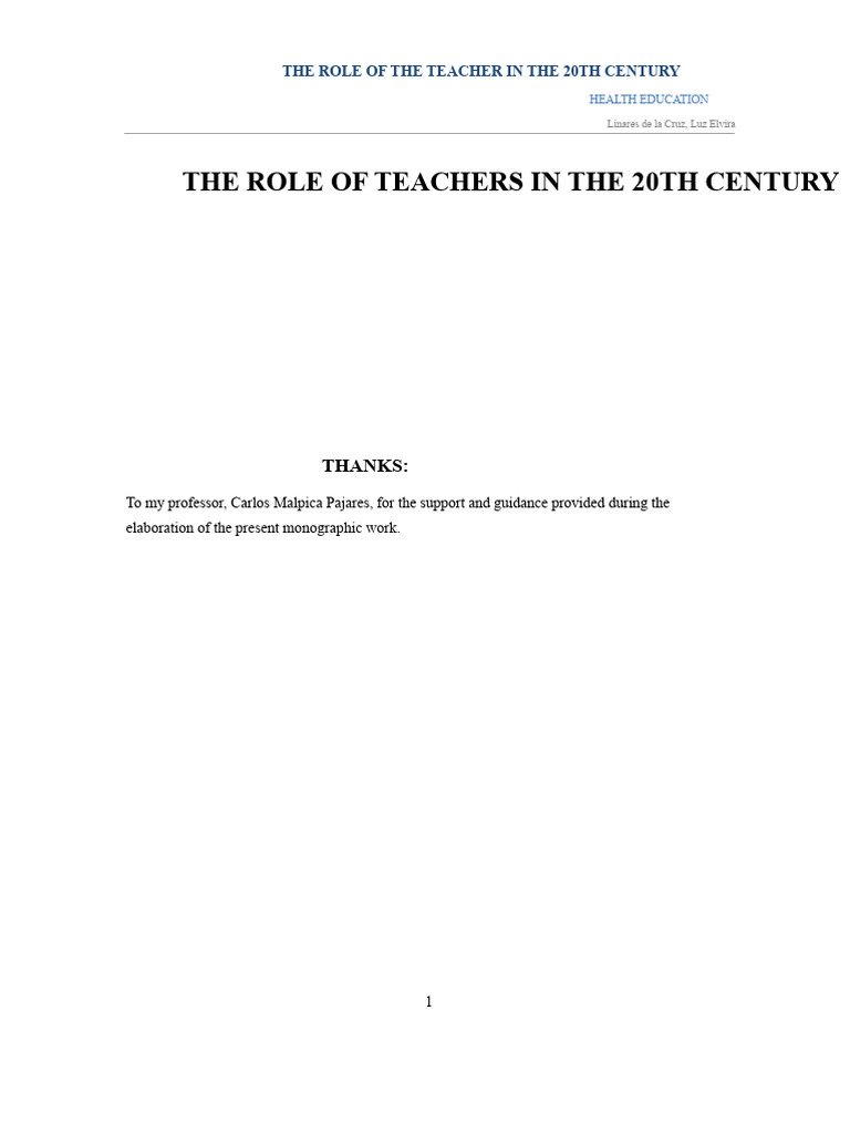 Teacher's Role in 20th Century Education | PDF | Teachers | Knowledge