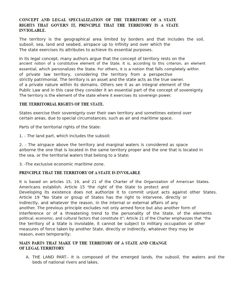 Concept and Legal Specialization of A State's Territory | PDF ...