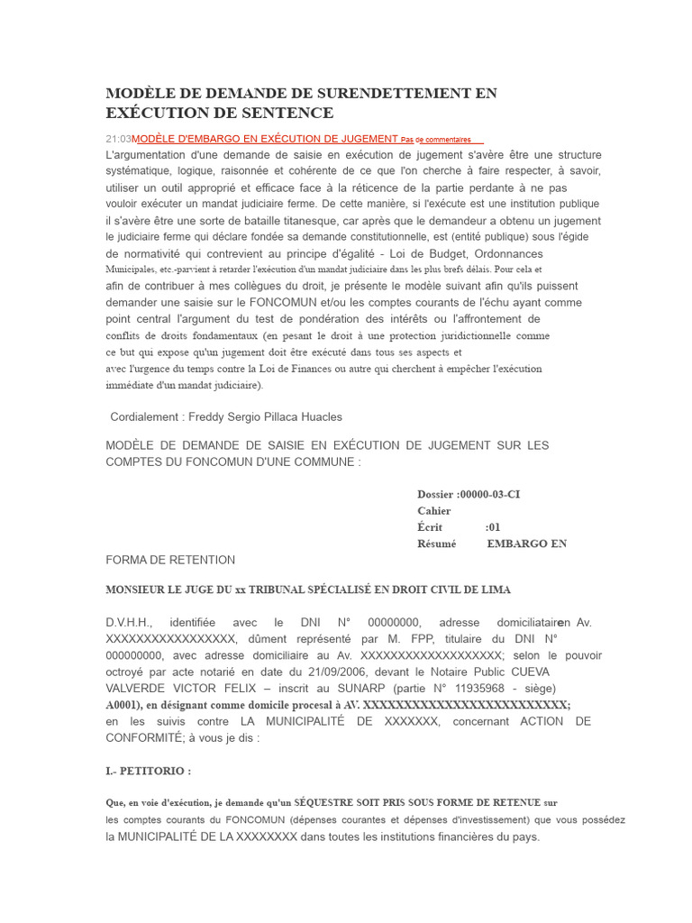 Modèle de Saisine pour Saisie Judiciaire | PDF | Juge | Constitution