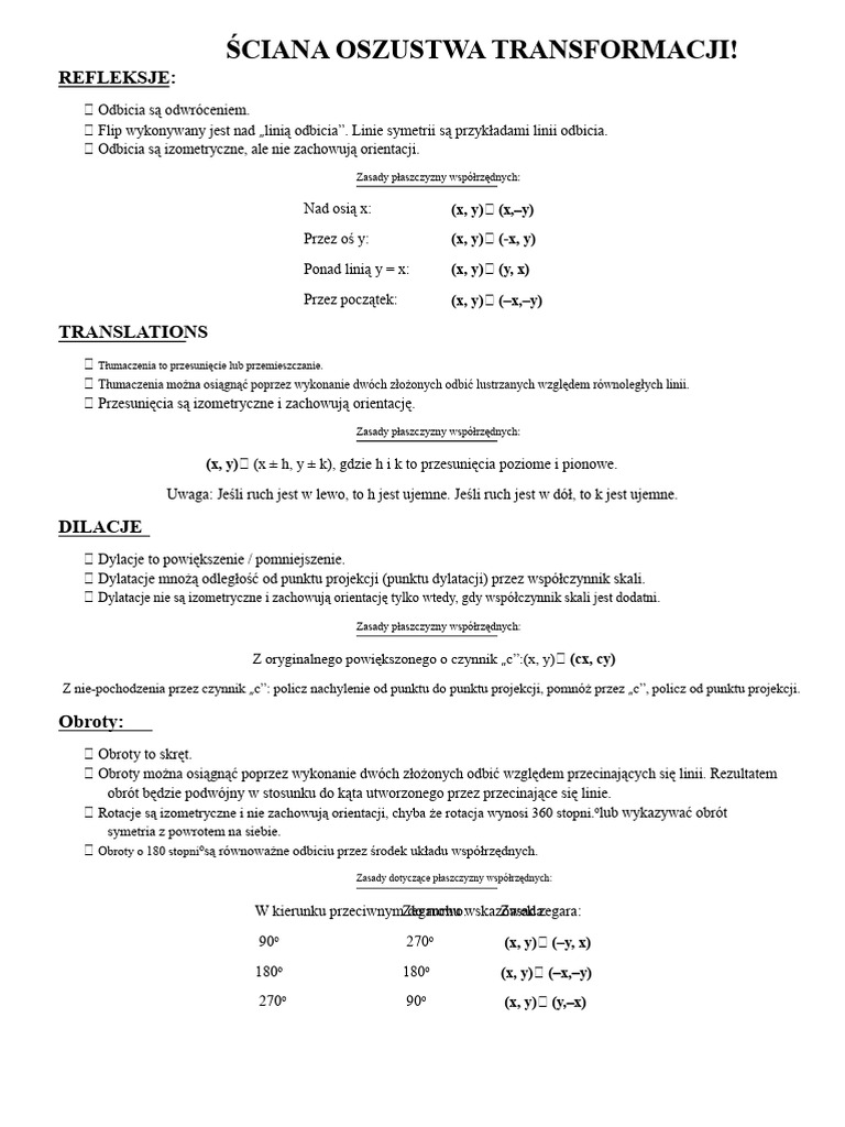 Ściągawka Do Transformacji Geometrycznych | PDF