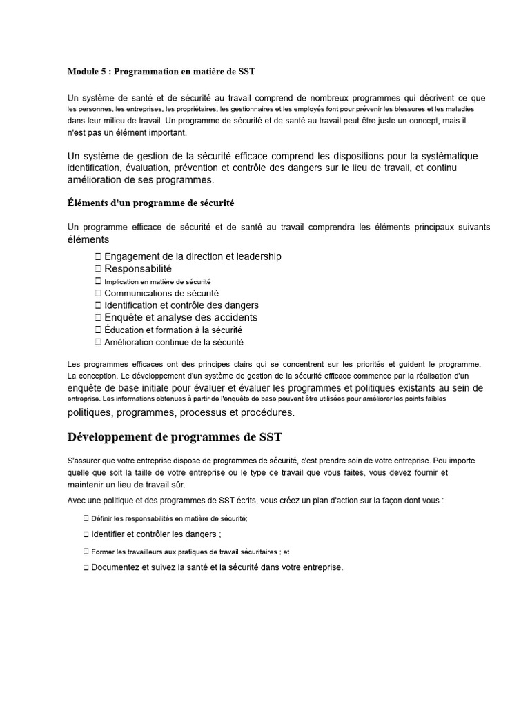 Guide de programmation SST efficace | PDF | Santé et sécurité au ...