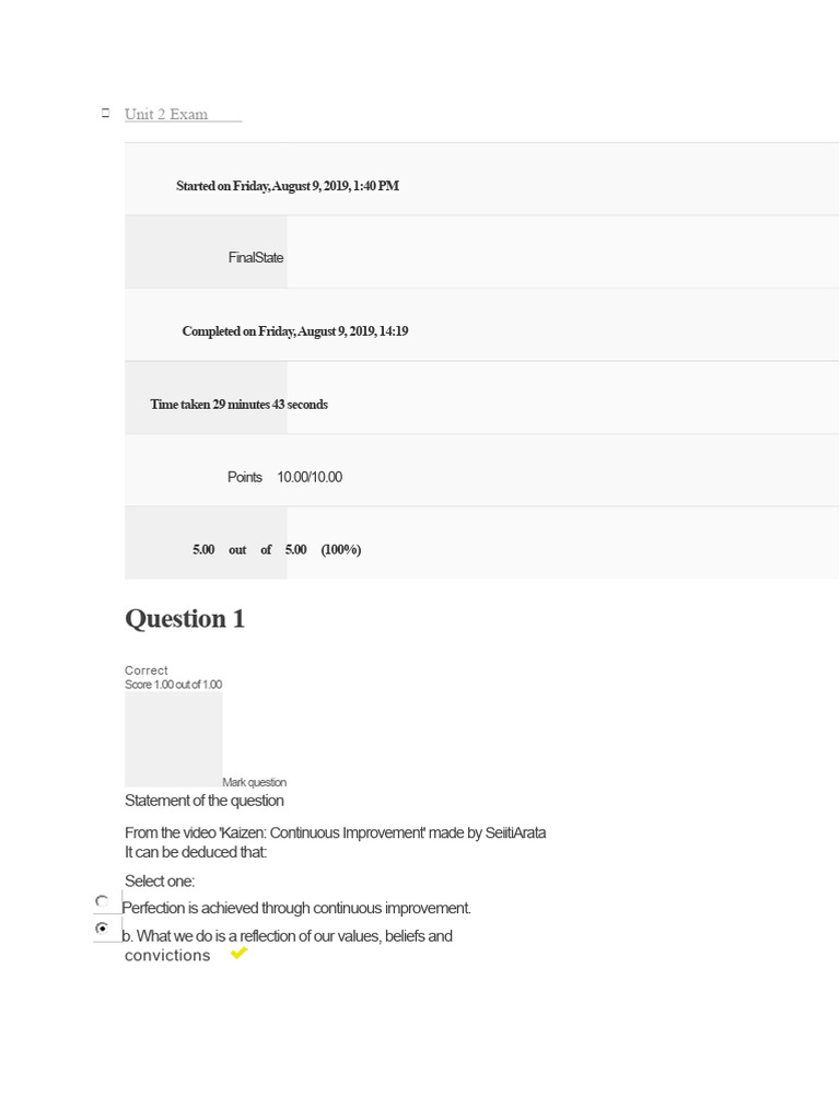 Unit 2 Exam: Quality Management Insights | PDF | Reliability ...