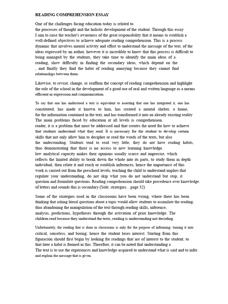 Essay On Reading Comprehension | PDF | Reading Comprehension | Knowledge