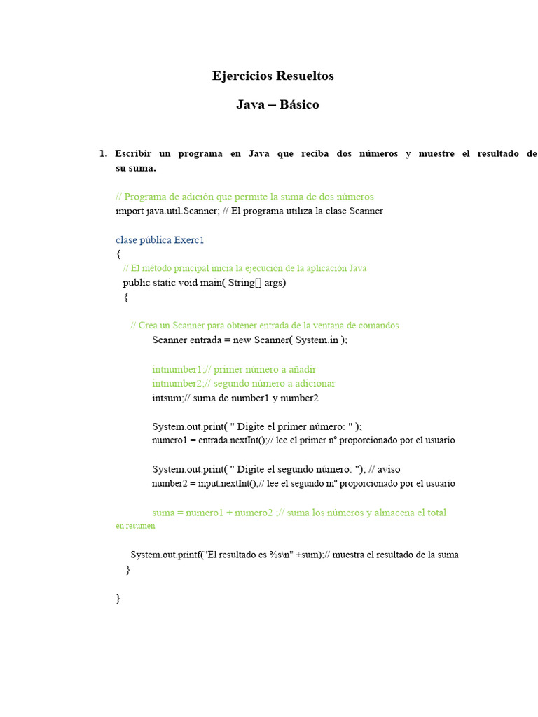 Ejercicios Básicos de Java Resueltos | PDF | Java (lenguaje de ...