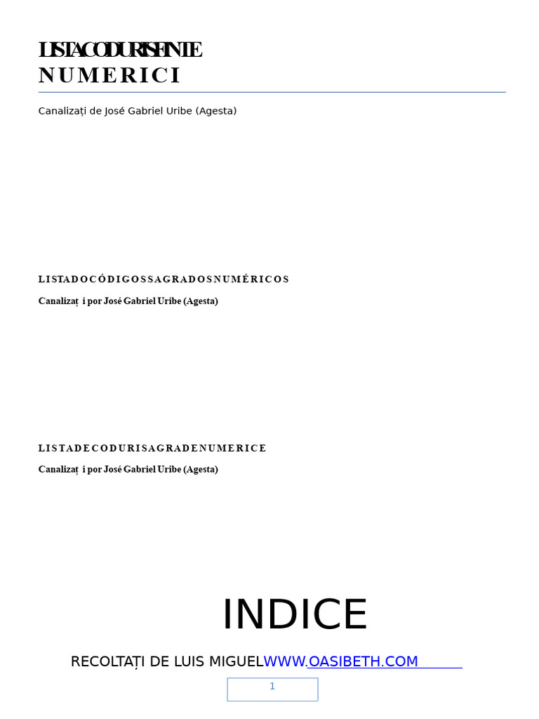 Lista Codurilor Sacre Numerice | PDF