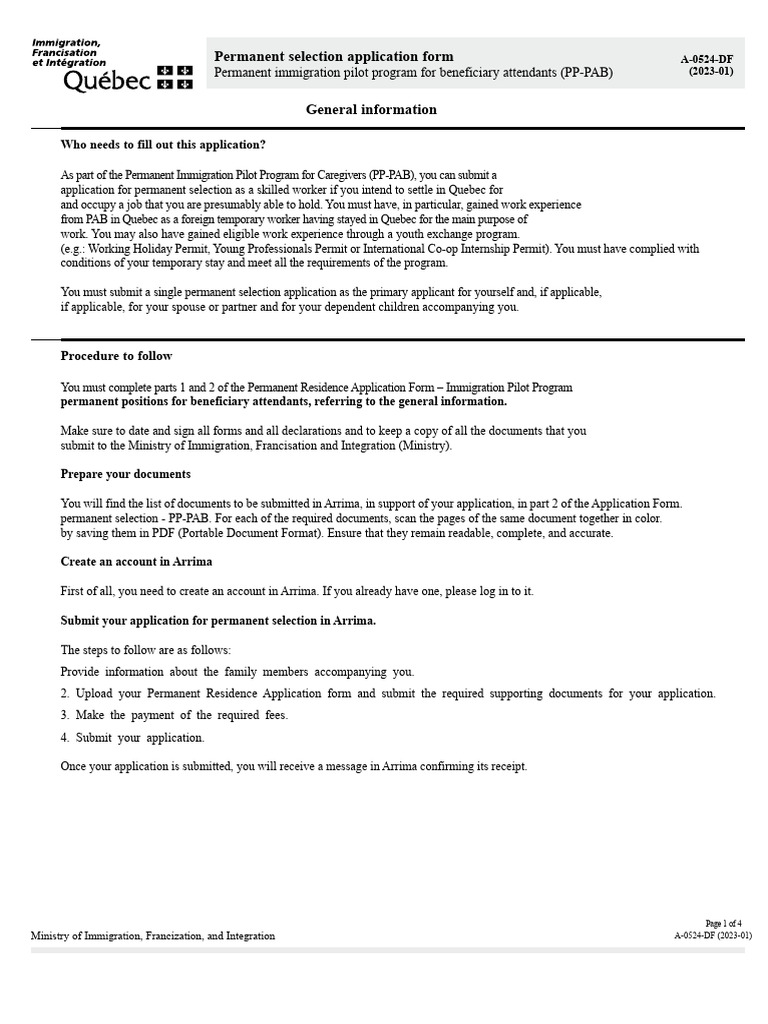 Quebec Permanent Selection Application Guide | PDF | Marriage | Quebec