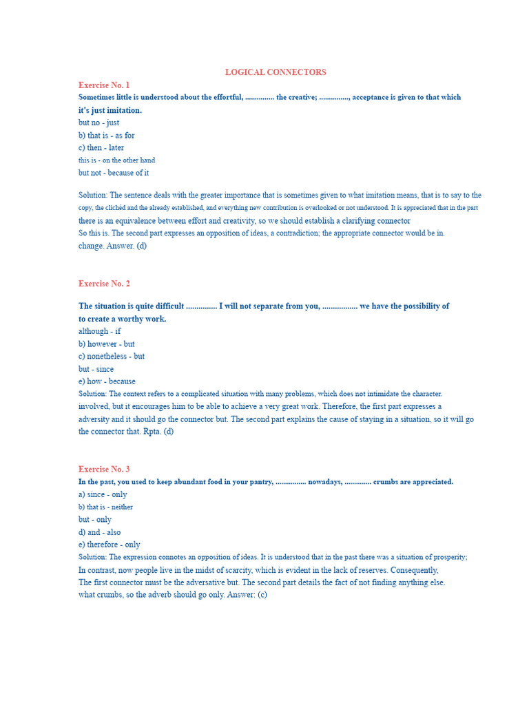 Logical Connectors Exercises and Solutions | PDF | Karl Popper | Reason