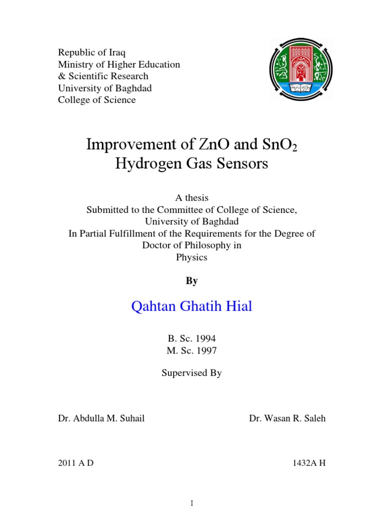 Improvement of ZnO and SnO2 Hydrogen Gas Sensors | PDF | Adsorption ...