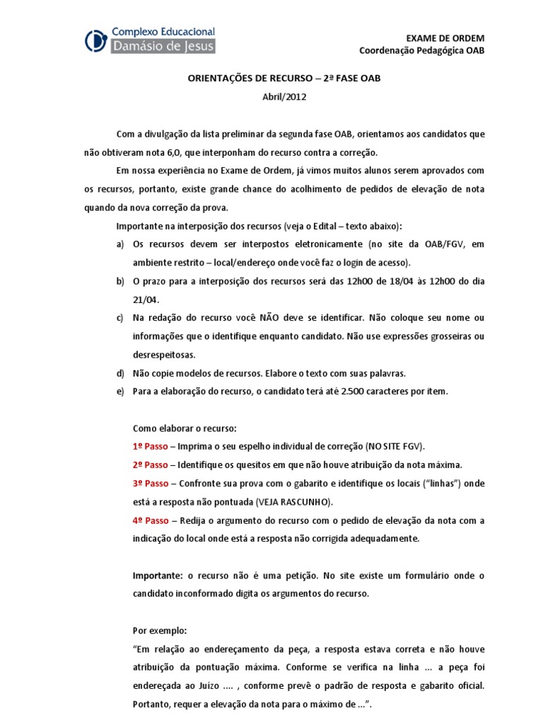 Link Click Como Fazer Um Recurso Par Oab PDF Business
