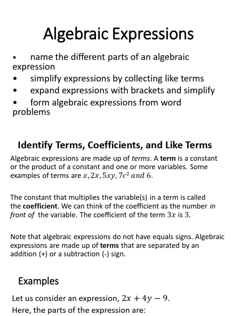 6. Expressions (1) | PDF | Subtraction | Variable (Mathematics)