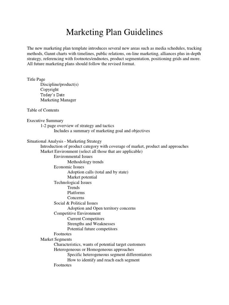 Marketing Plan Guidelines | PDF | Market Segmentation | Strategic ...