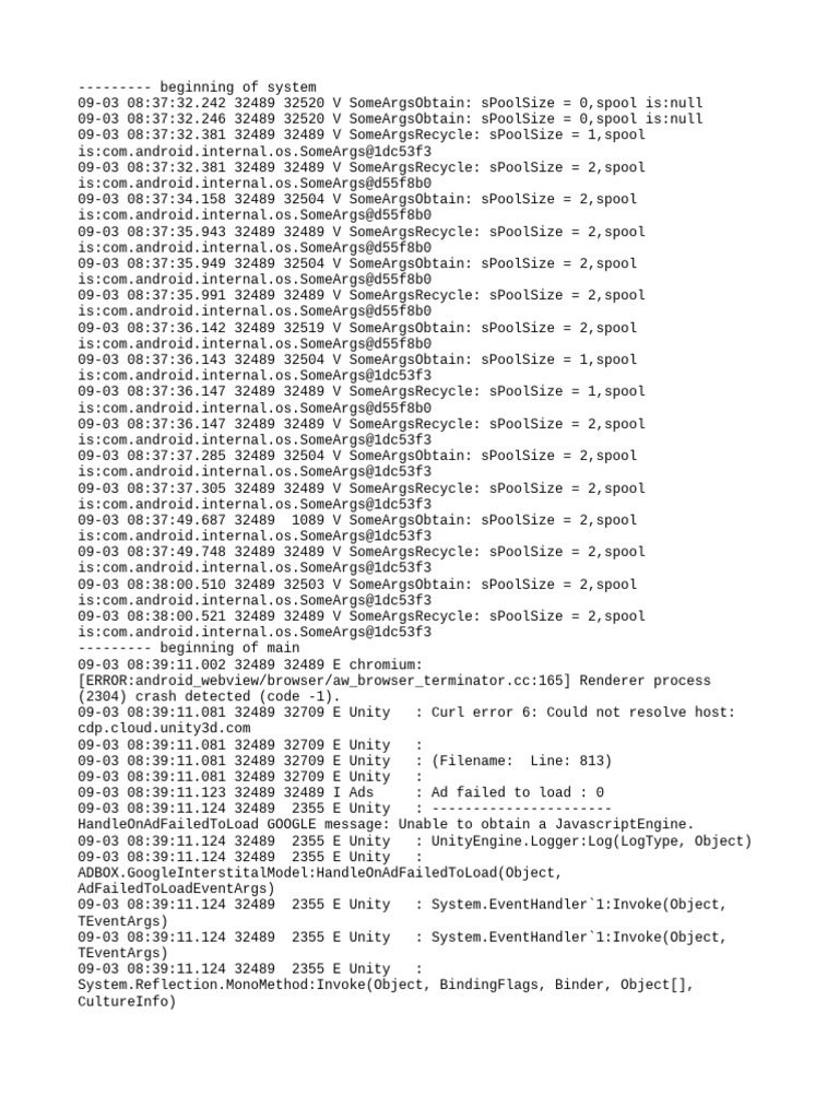 Unity Ad Load Errors and Debug Logs | PDF | Logging | Computing