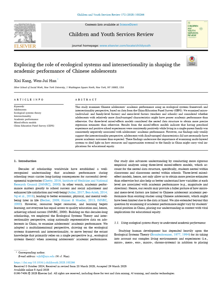 Exploring The Role of Ecological Systems and Intersectionality in ...