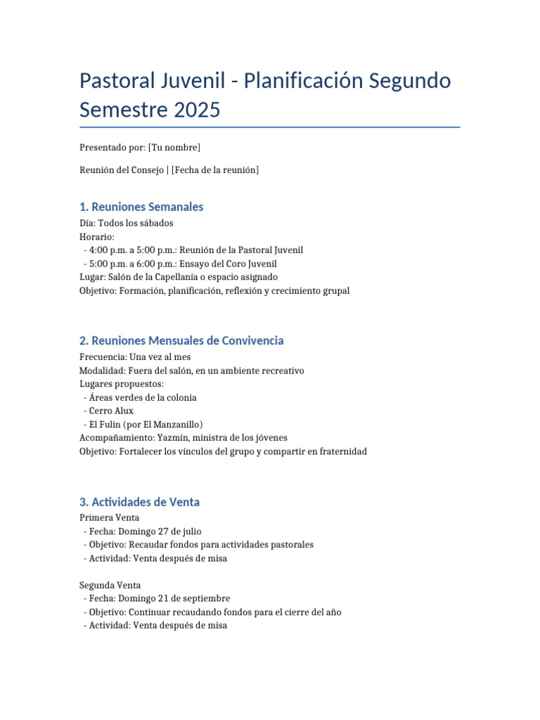 Planificación Pastoral Juvenil 2025 | PDF