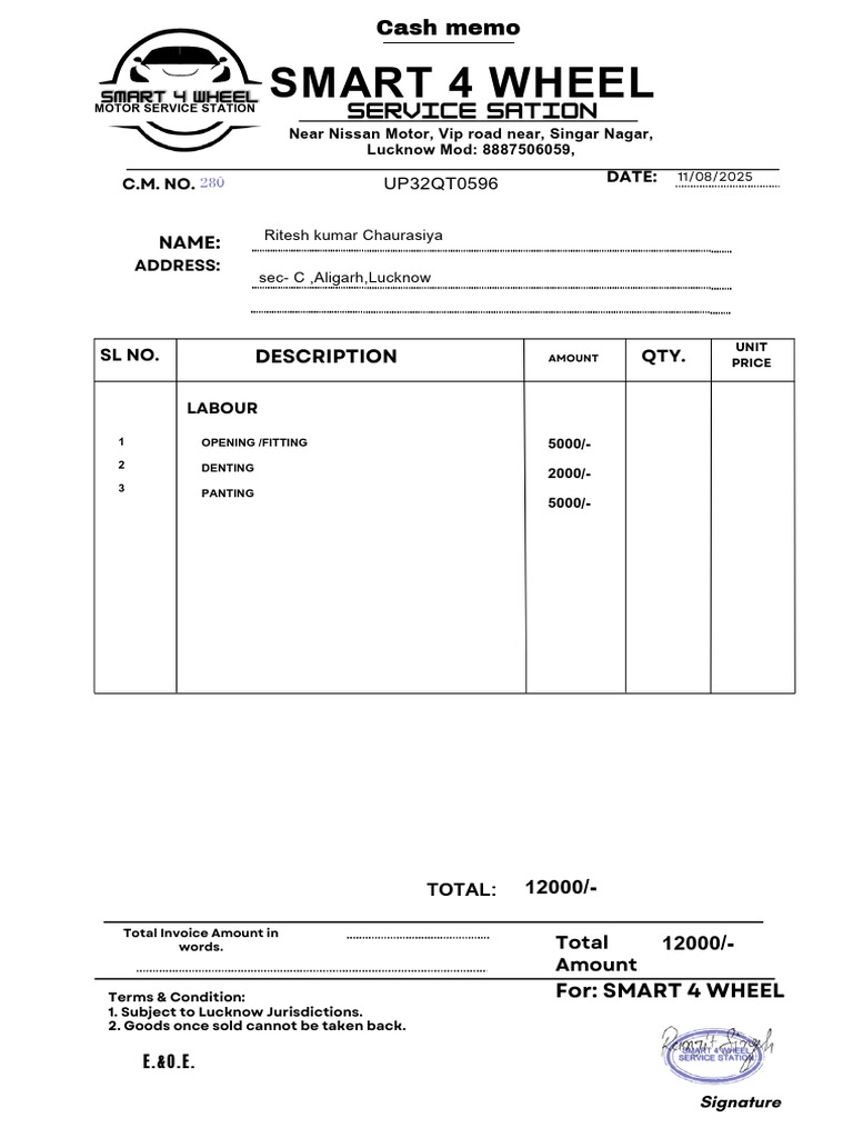 Invoice for SMART 4 WHEEL Parts | PDF | Piston | Invoice