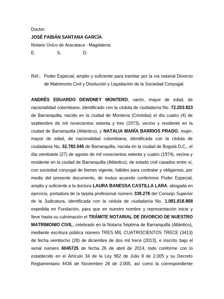 Poder Notarial para Divorcio Civil | PDF | Divorcio | Matrimonio