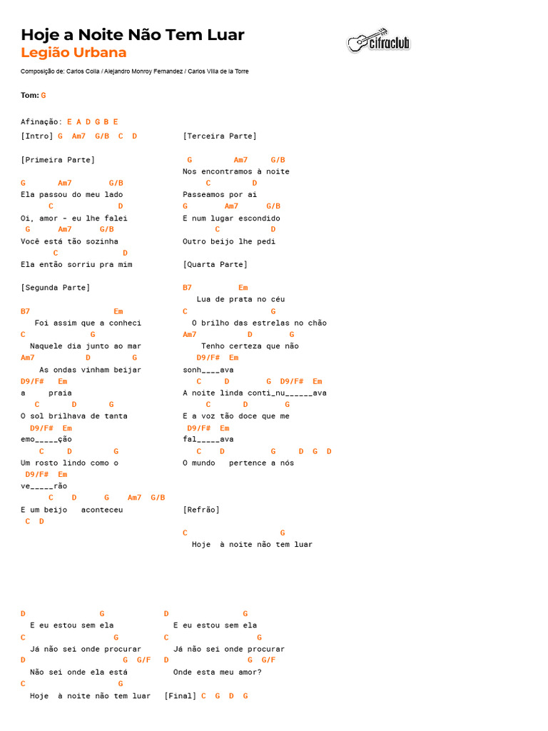 Cifra: Hoje à Noite Não Tem Luar | PDF | Música gravada