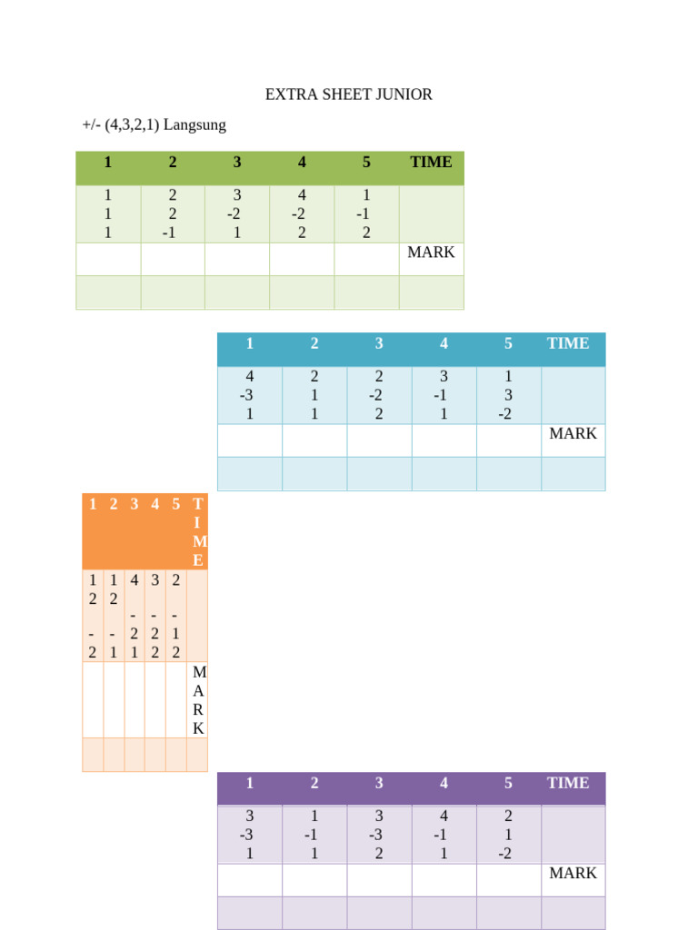 Junior Extra Sheet Templates | PDF