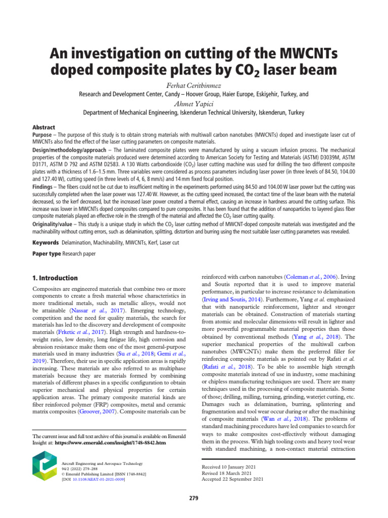 CO2 Laser Cutting of MWCNT-Doped Composites | PDF | Composite Material ...