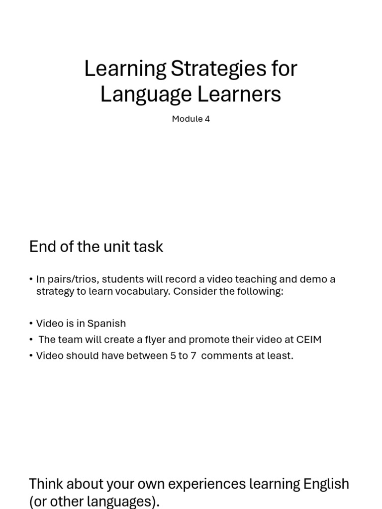 Language Learning Strategies Overview | PDF | Senses | Learning