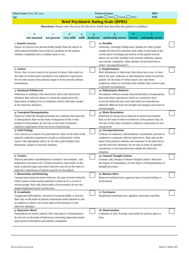 BPRS Patient Assessment Guide | PDF | Anxiety | Guilt (Emotion)