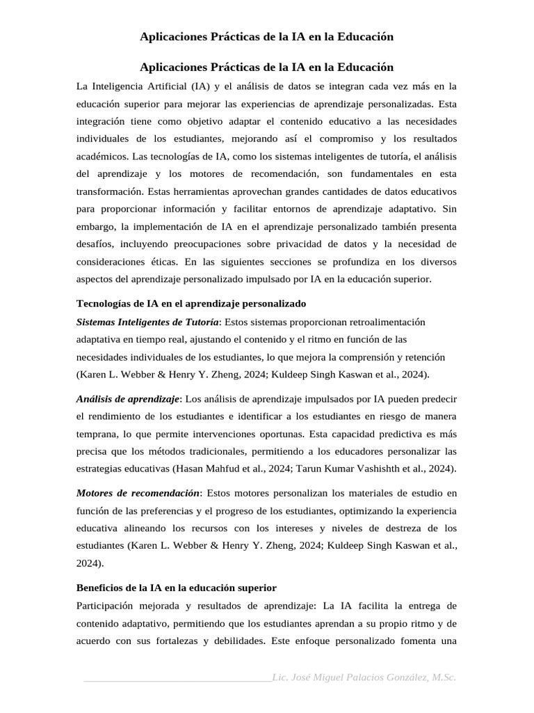 Aplicaciones Prácticas de La IA en La Educación | PDF | Inteligencia ...