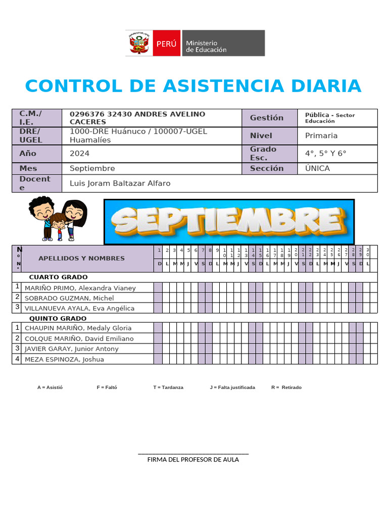 Control de Asistencia Primaria 2024 | PDF