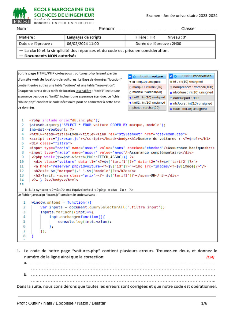 Examen de Langages de Scripts 2023-2024 | PDF | JavaScript | Logiciel