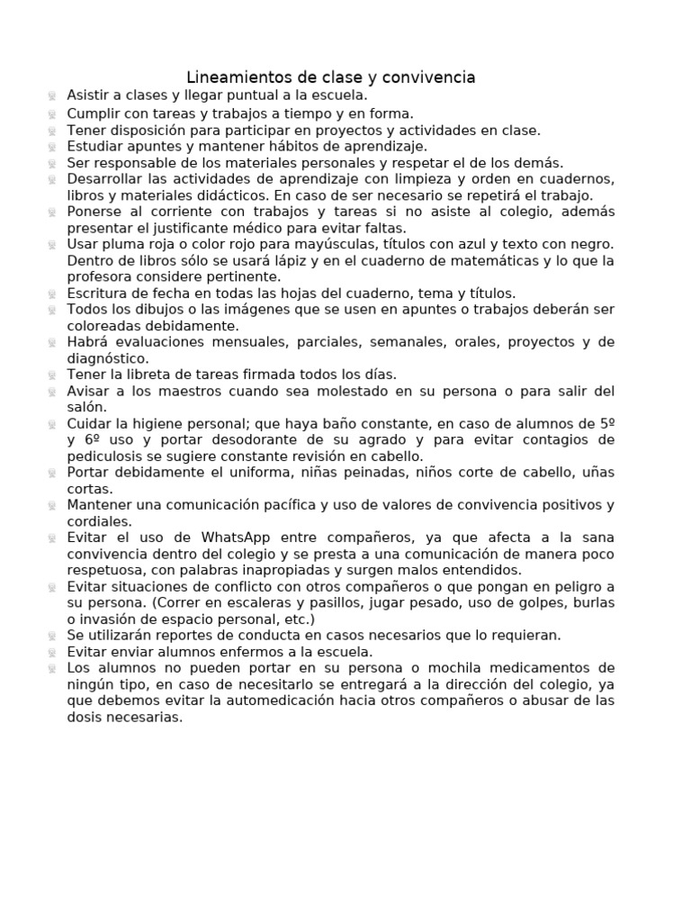 Normas de Convivencia Escolar y Clases | PDF