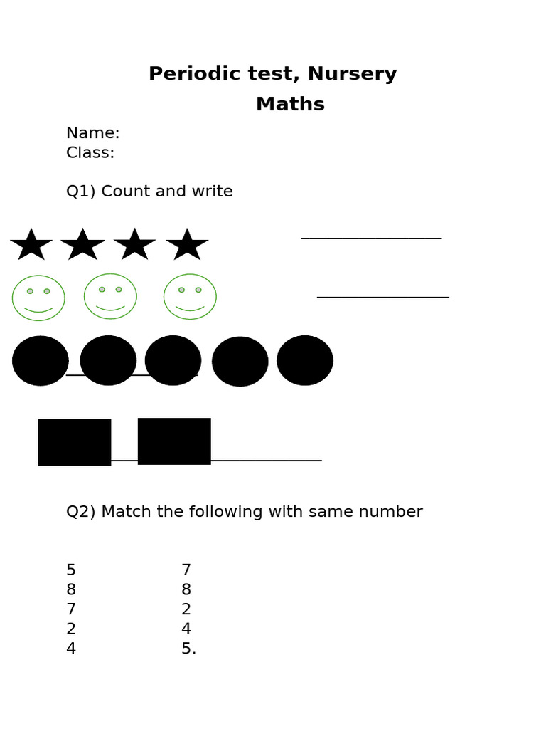 Nursery Maths Periodic Test | PDF