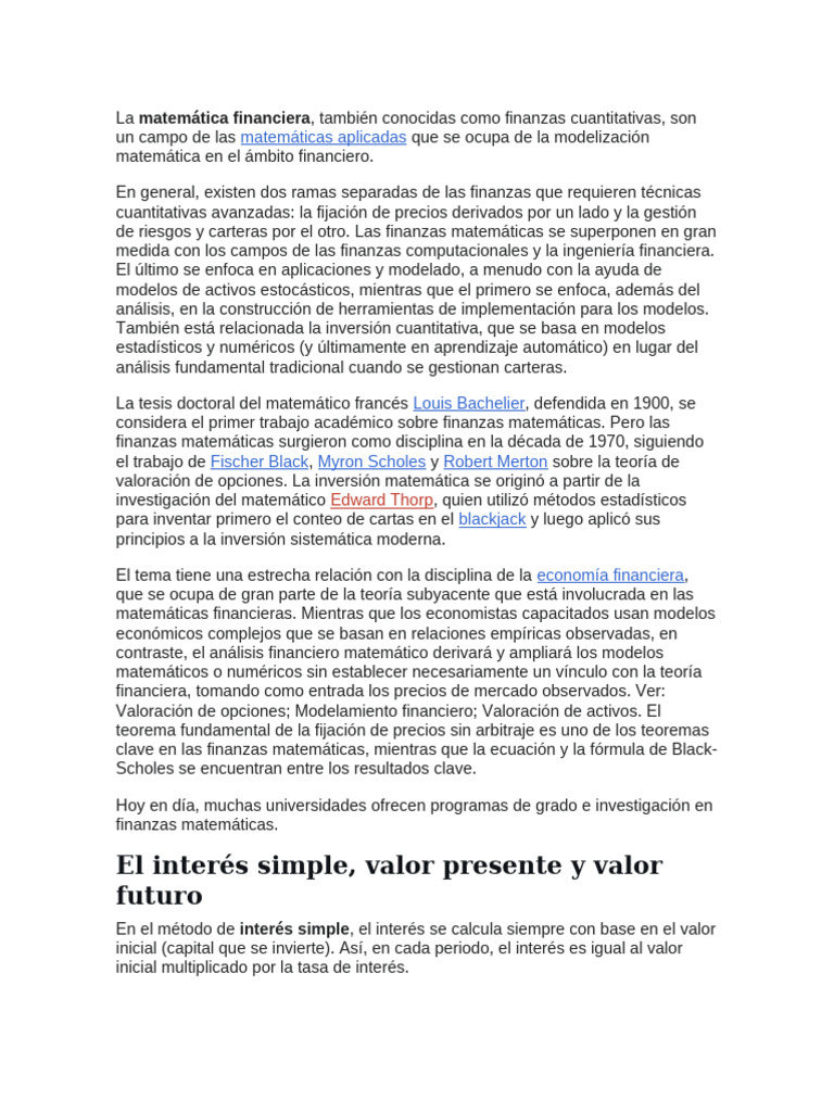 Introducción a las Matemáticas Financieras | PDF | Finanzas Matemáticas ...