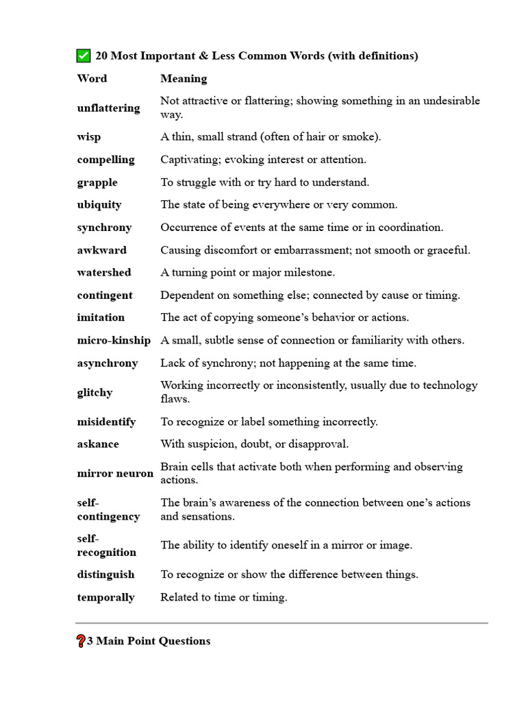 Day 1 Vocabulary List | PDF