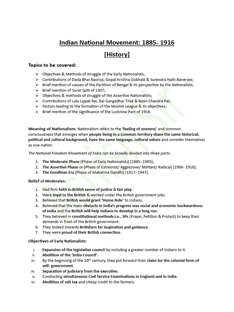 Indian National Movement: 1885-1916 Overview | PDF | British Raj ...