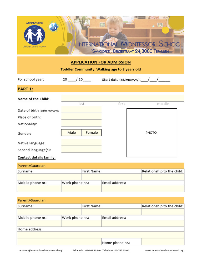 Application Form Toddler Community International Montessori School ...