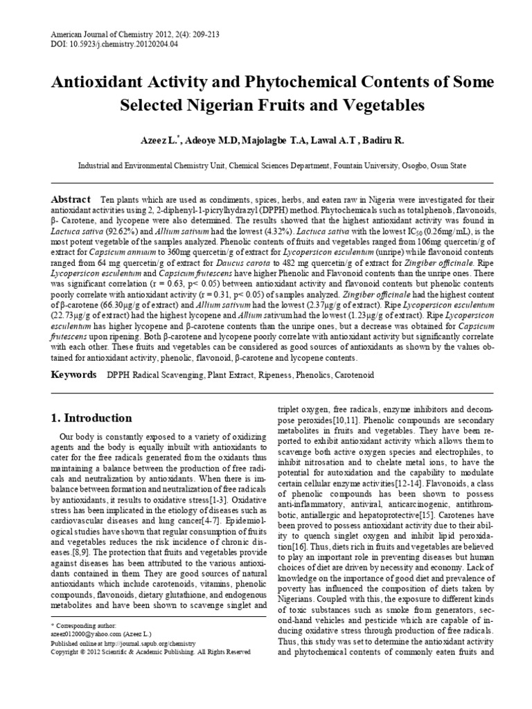 Antioxidant Activity in Nigerian Fruits | PDF | Polyphenol | Flavonoid