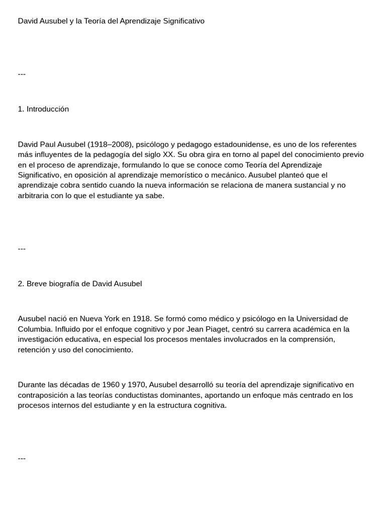 David Ausubel y La Teoría Del Aprendizaje Significativo - 20250725 ...