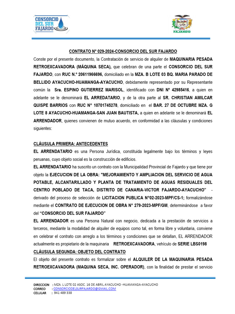 Alquiler de Retroexcavadora en Ayacucho | PDF