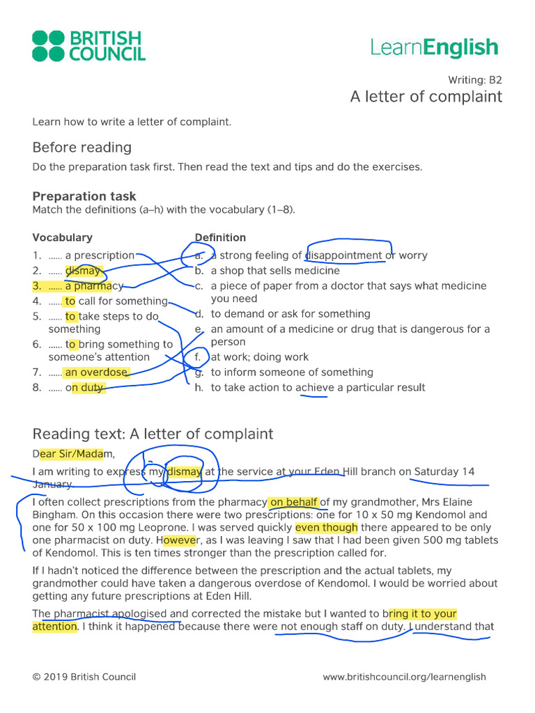 Letter of Complaint b2 | PDF