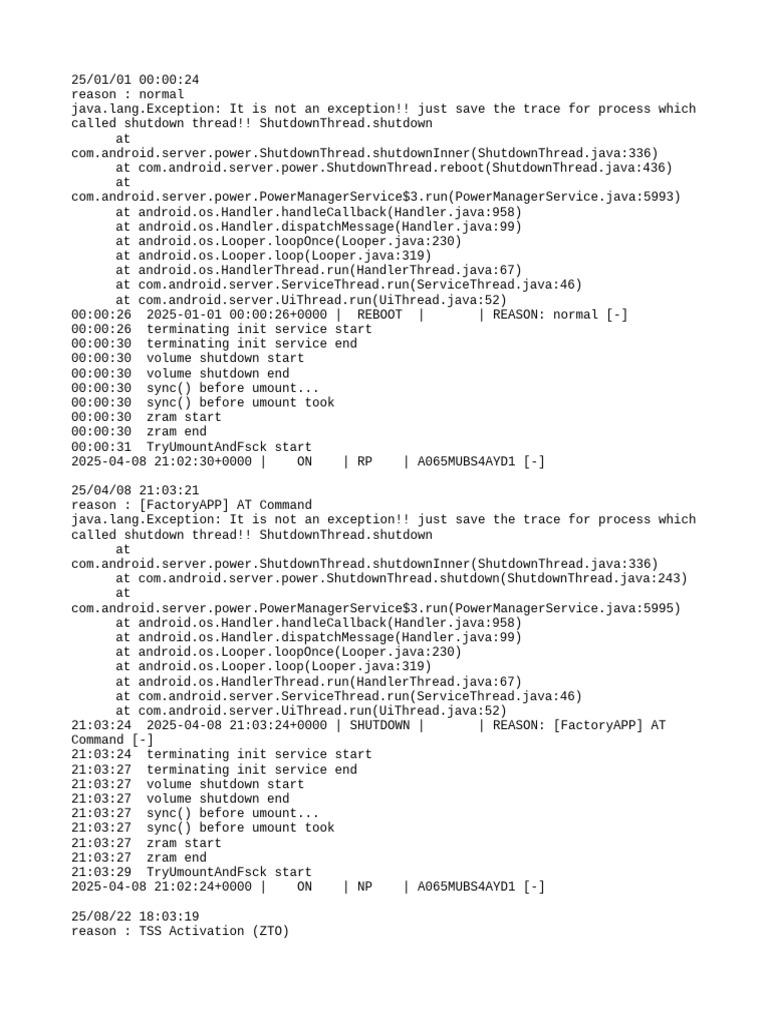 Android Shutdown and Reboot Logs | PDF | System Software | Computer ...
