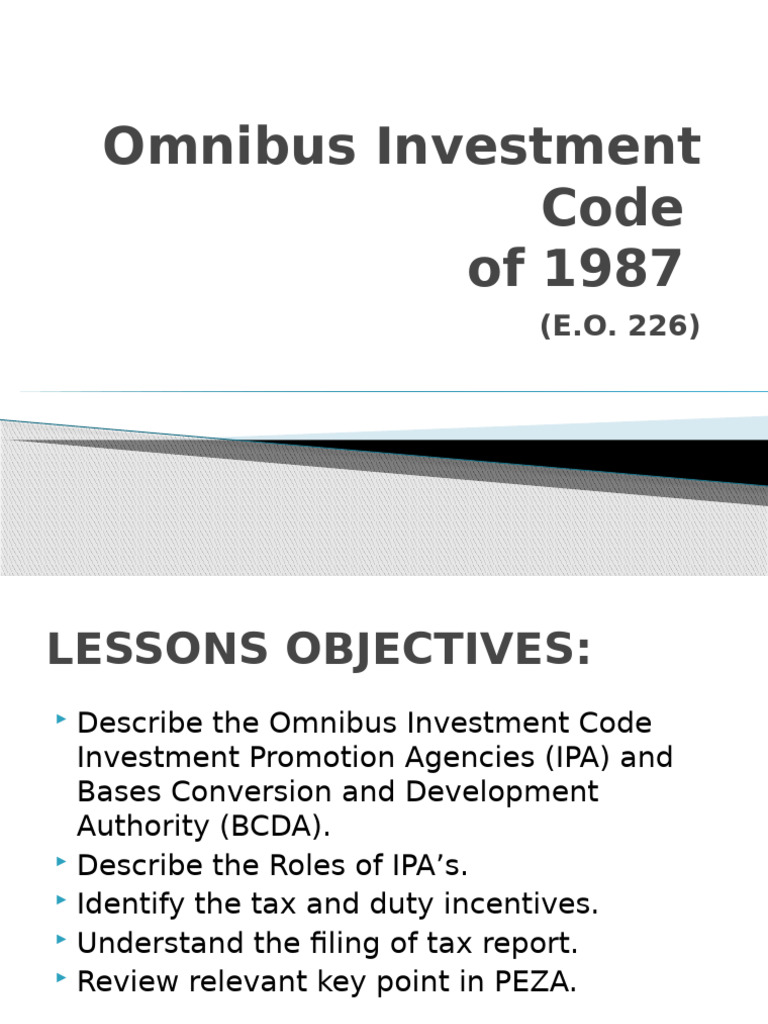 Omnibus Investment Code Presentation | PDF | Expense | Tax Deduction