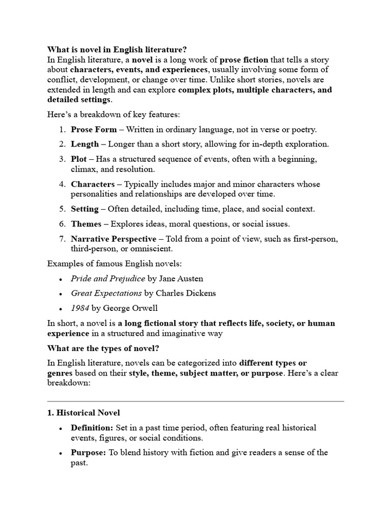 Understanding Novels in English Literature | PDF | Novels | Narration