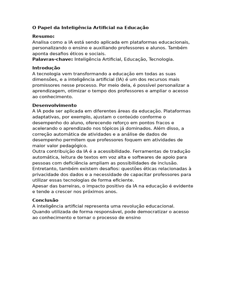 IA na Educação: Transformações e Desafios | PDF