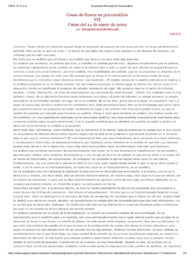 Modalidades del Análisis Psicoanalítico | PDF | Jacques Lacan | Verdad