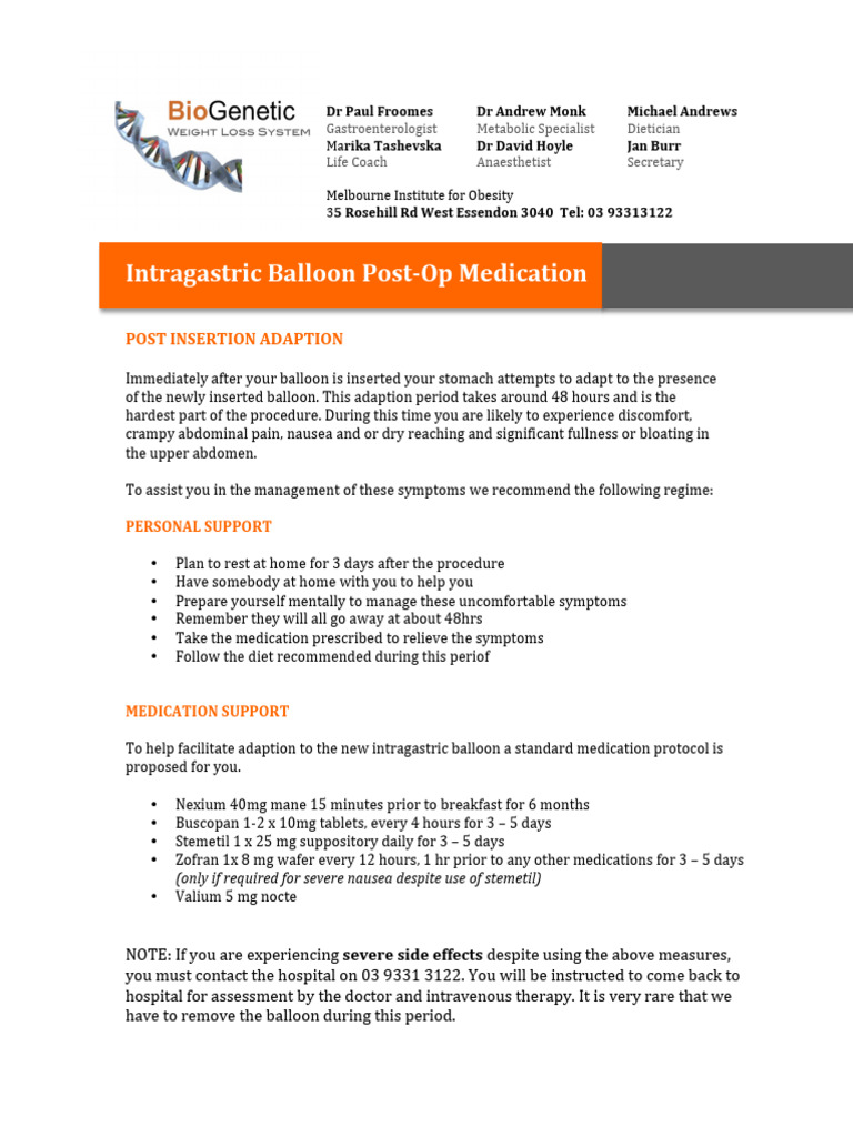 Gastric Balloon Medication | PDF
