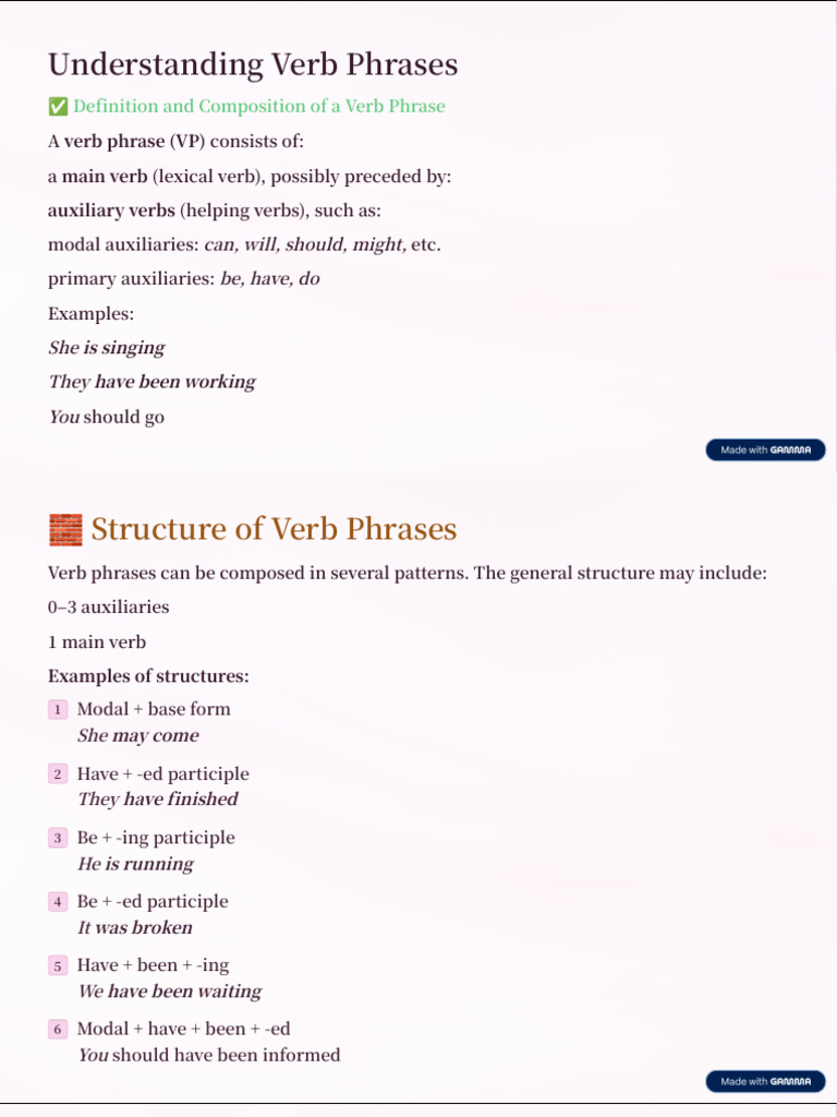 Understanding Verb Phrases Explained | PDF