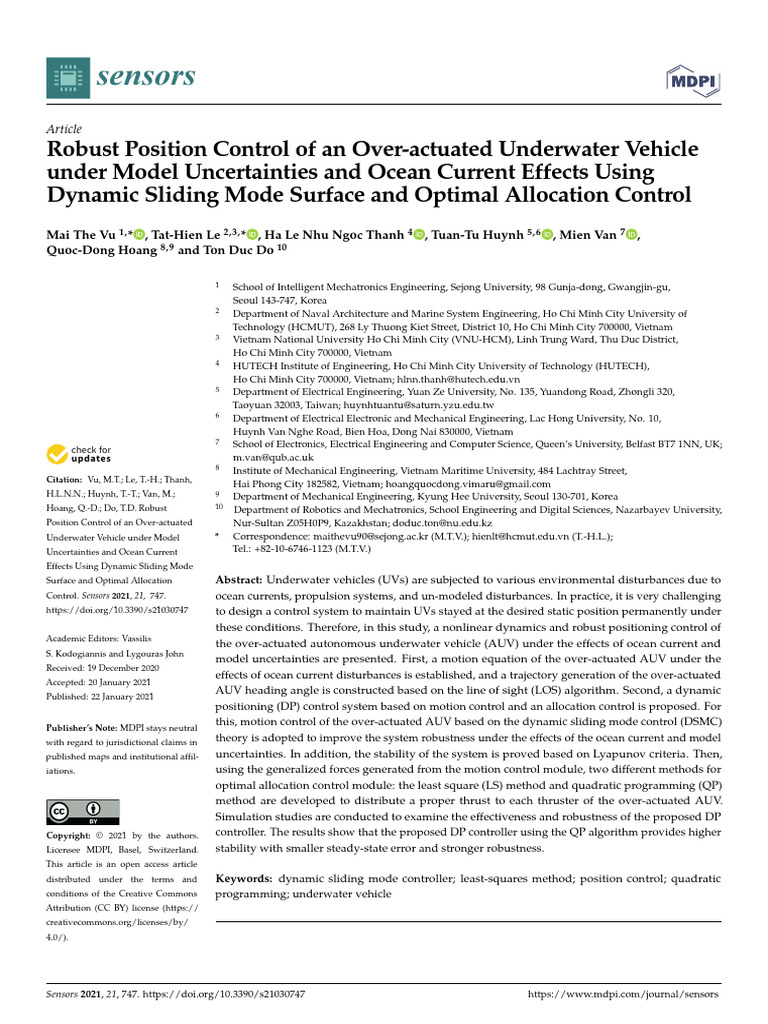 Robust Control for Underwater Vehicles | PDF | Kinematics | Spacecraft ...