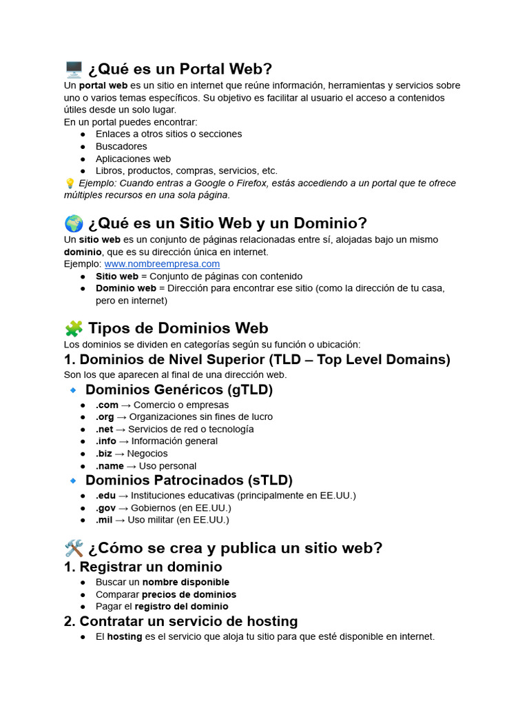 Guía Completa sobre Portales Web y Dominios | PDF | Red mundial ...