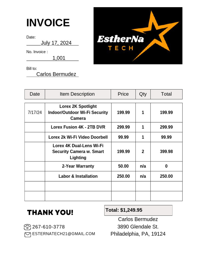 EsternaTech Invoice - Carlos Bermúdez | PDF
