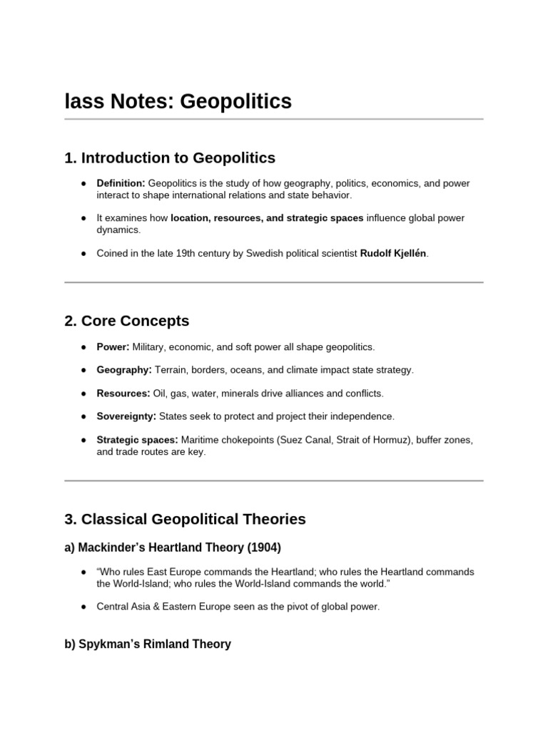 Class Notes - Geopolitics | PDF | Geopolitics | International Relations