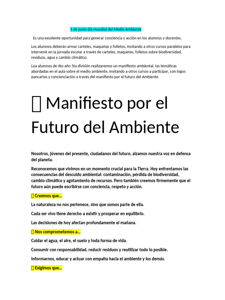 5 de Junio Día Mundial Del Medio Ambiente | PDF